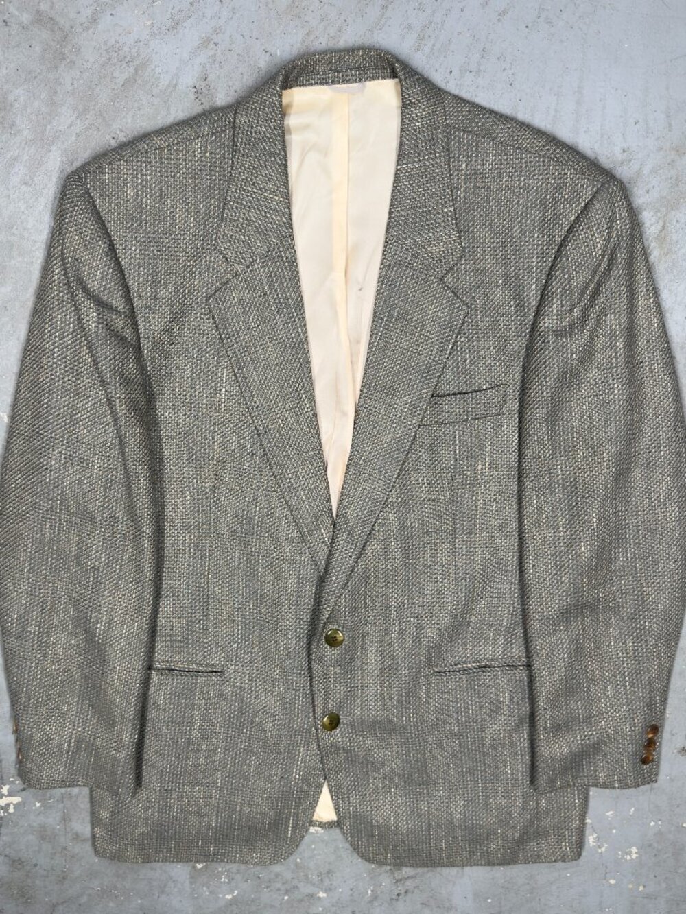 Vintage Silk Blend Blazer Tweed Sport Coat Made in Canada Beige 42R